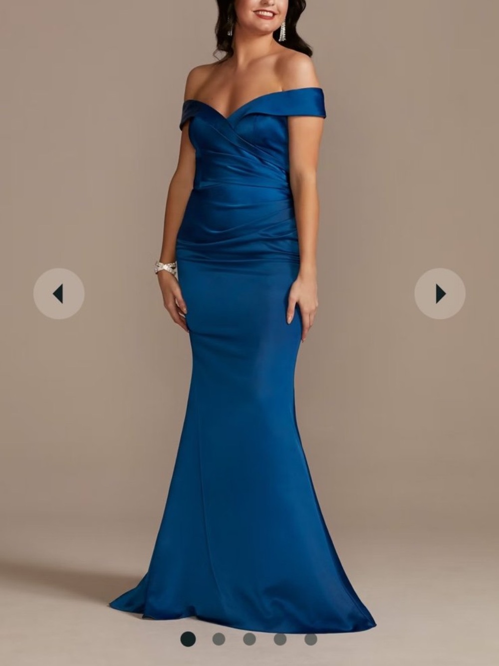 Off-Shoulder Satin Evening Gown in Royal Blue